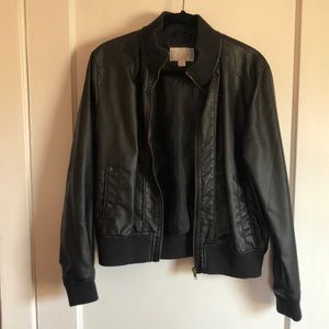 Women’s black faux leather bomber jacket